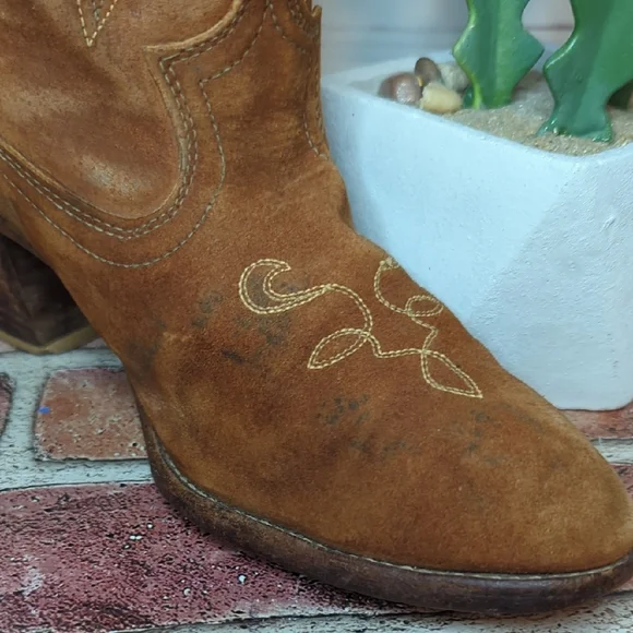 Vintage Acme Cowboy Cowgirl Boots 70's Women's 9.5 Suede Inlay Cutouts Butterfly - Picture 7 of 16